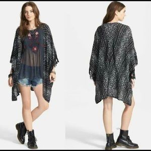 EUC Free People Black/White Fringe Kimono/Open Cardigan